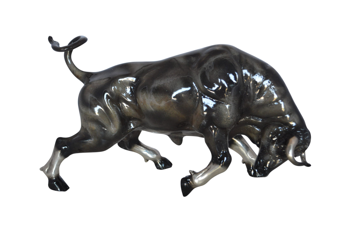 Charging Bull Bronze Statue -  Size: 15"L x 5"W x 8"H.