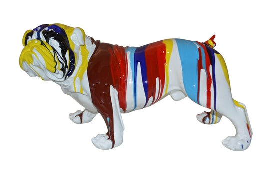 Modern art resin multicolored Bulldog statue -  Size: 28"L x 12"W x 16"H.