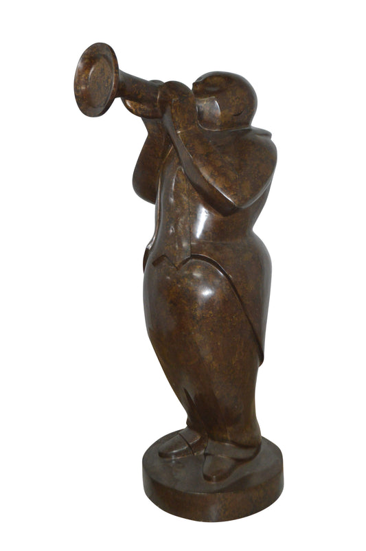 Musician playing the trumpet bronze statue -  Size: 24"L x 20"W x 56"H.