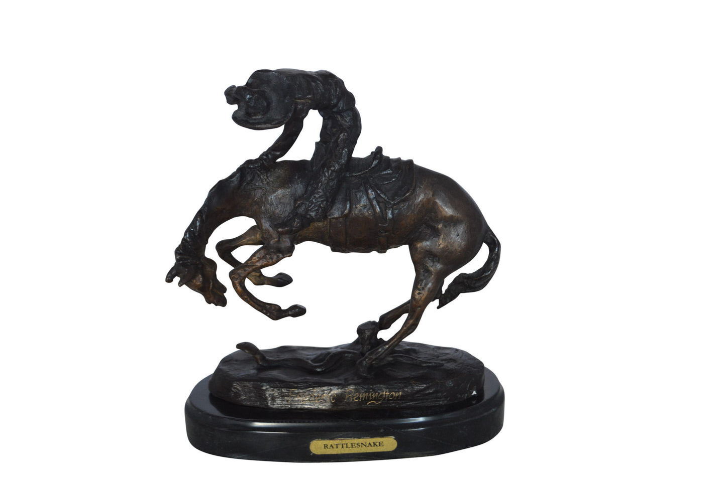 Rattlesnake by Remington Bronze Statue 12H -  Size: 7"L x 3"W x 10"H.