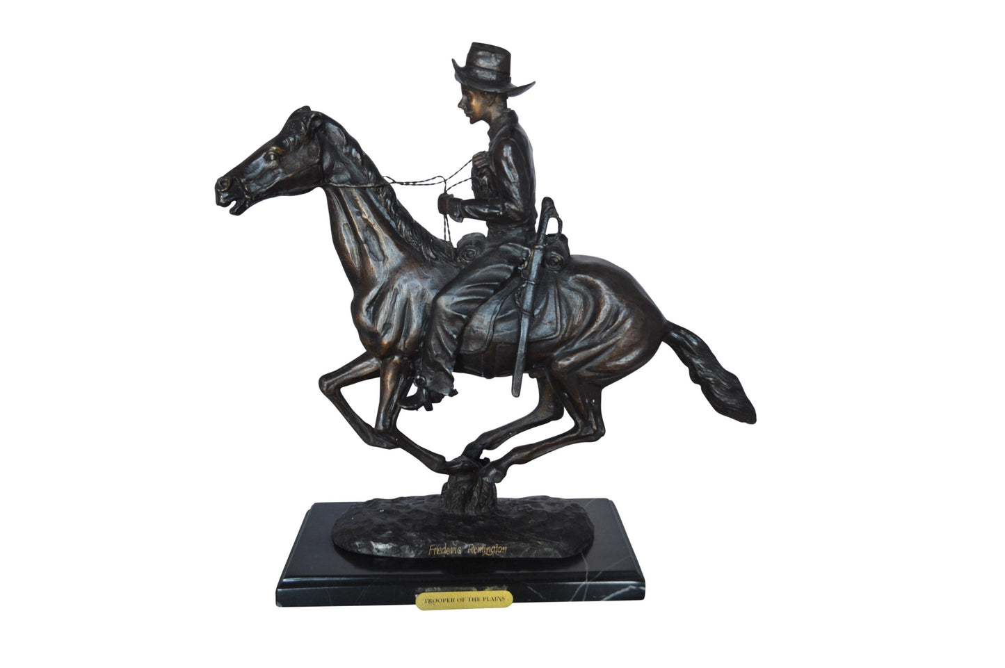 Trooper of the plains Bronze replica by Remington - Size: 17"L x 6"W x 18"H.