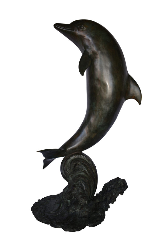 Fountain of A Dolphin Jumping of The Water Made of Bronze Size: 21"x 30" x 50"H.