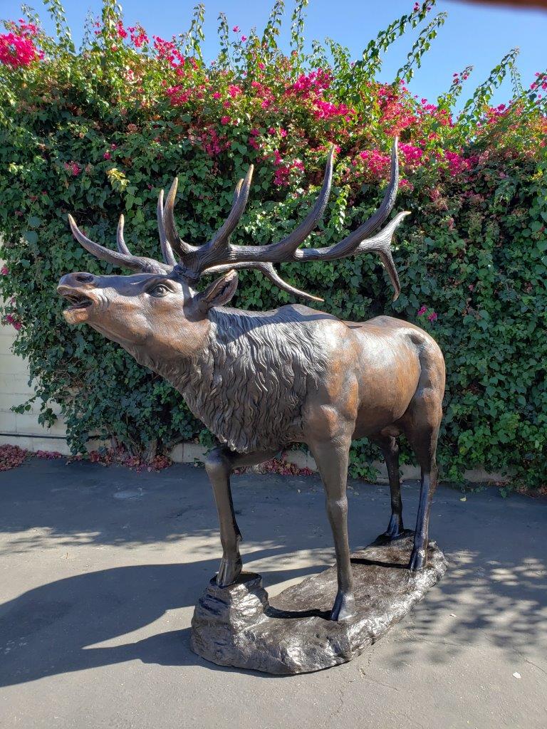 Life-Size Elk Bronze Statue - Size: 43"L x 99"W x 87"H.