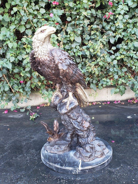 Large Eagle Bronze Statue Mounted on Marble - Size: 21"L x 23"W x 35"H.