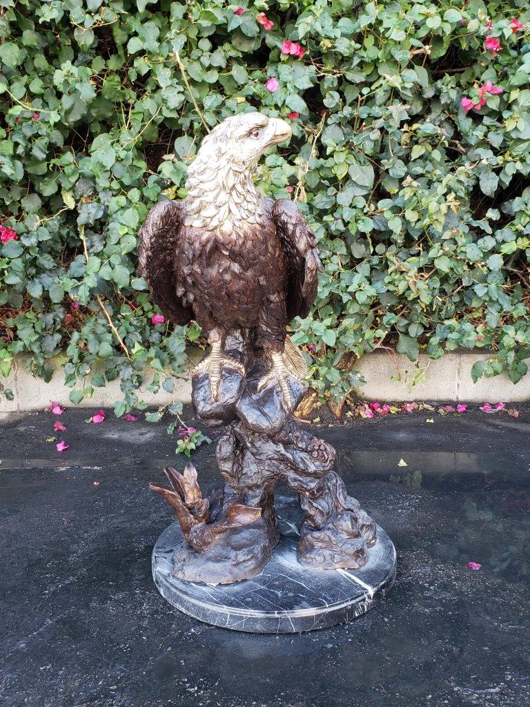Large Eagle Bronze Statue Mounted on Marble - Size: 21"L x 23"W x 35"H.