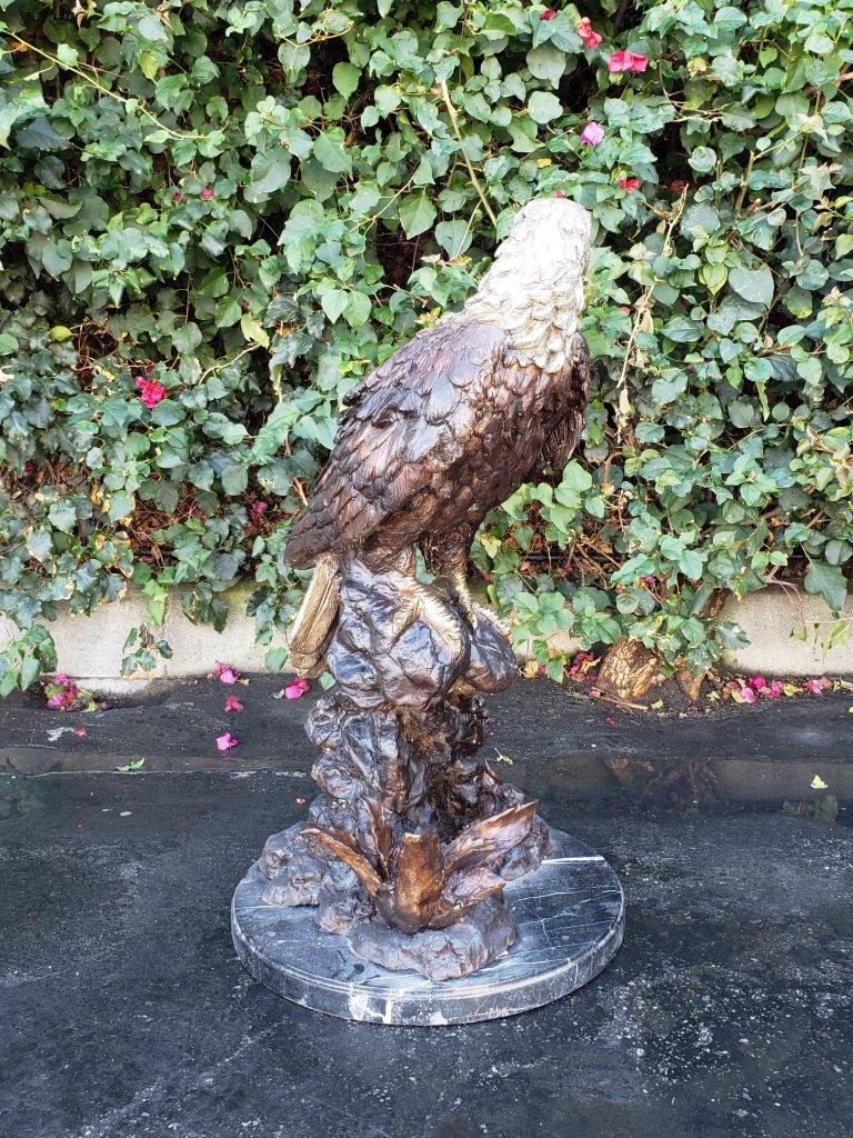 Large Eagle Bronze Statue Mounted on Marble - Size: 21"L x 23"W x 35"H.