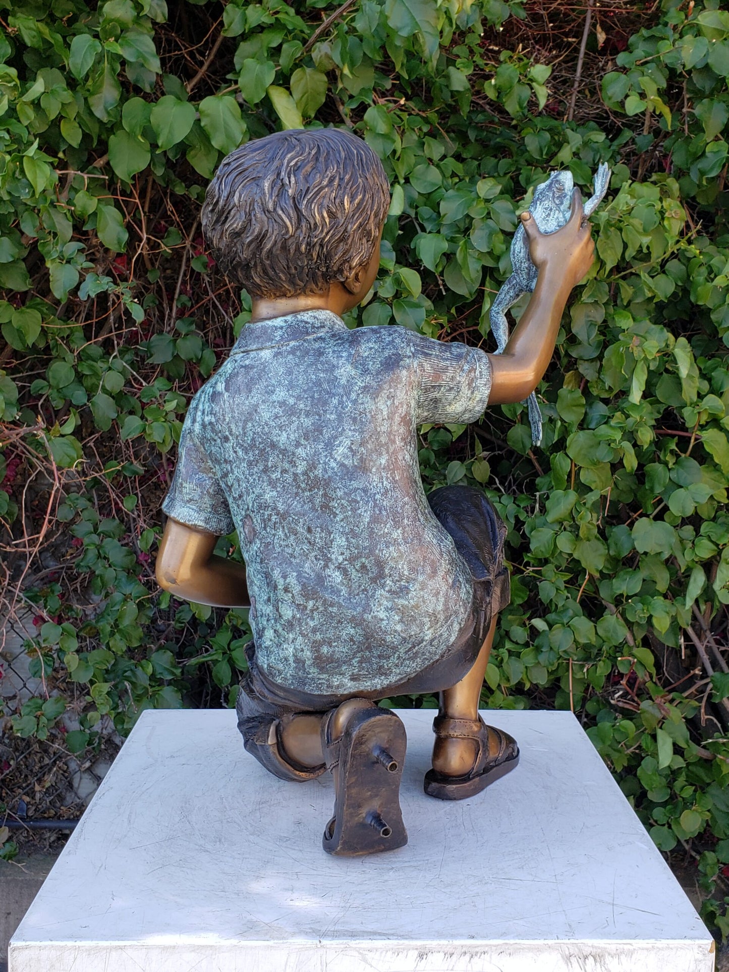 A Little Boy Playing with Two Frogs Bronze Statue Fountain  18" x 16" x 25"H