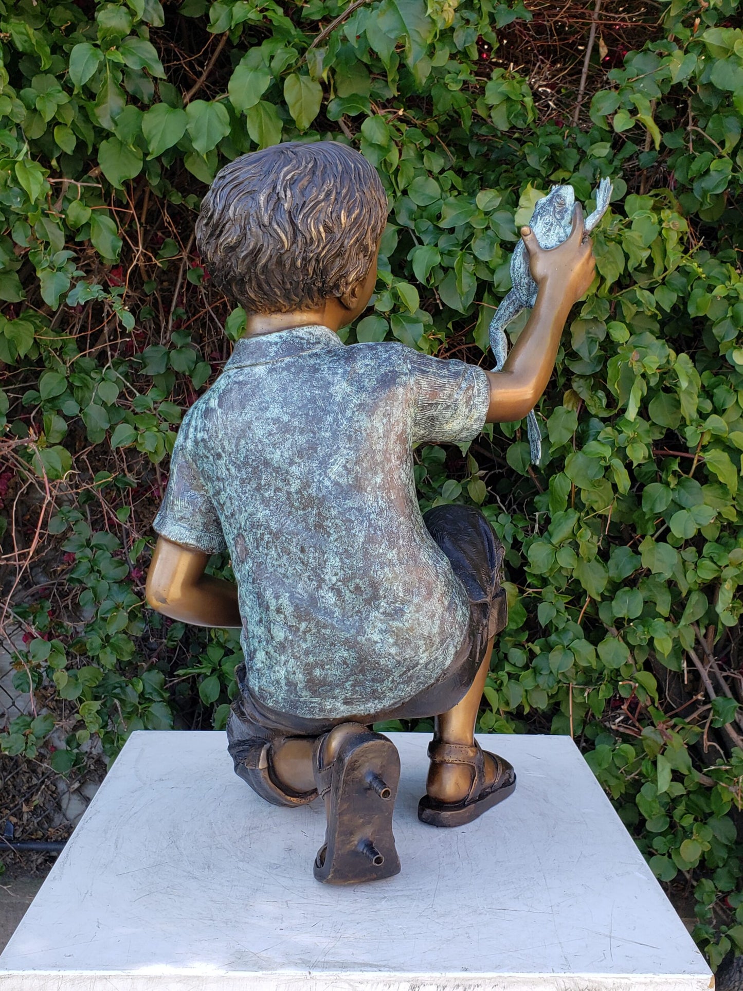 A Little Boy Playing with Two Frogs Bronze Statue Fountain  18" x 16" x 25"H
