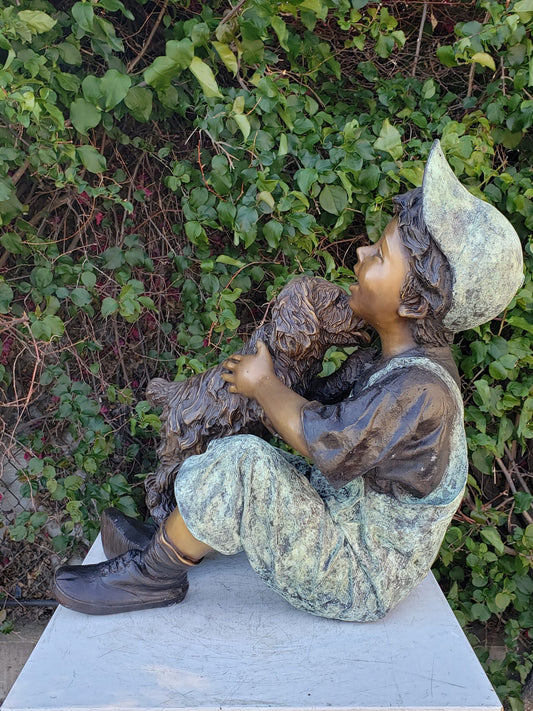 Playful Young Boy and his Puppy Bronze Statue Size: 20" x 16" x 24"H