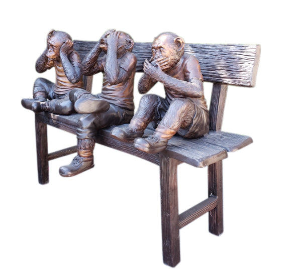 Three wise monkeys on a bench two tones bronze - Size: 45"L x 19"W x 30"H.