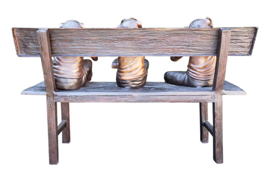 Three Wise Monkeys on a Bench two tones bronze - Size: 45"L x 19"W x 30"H