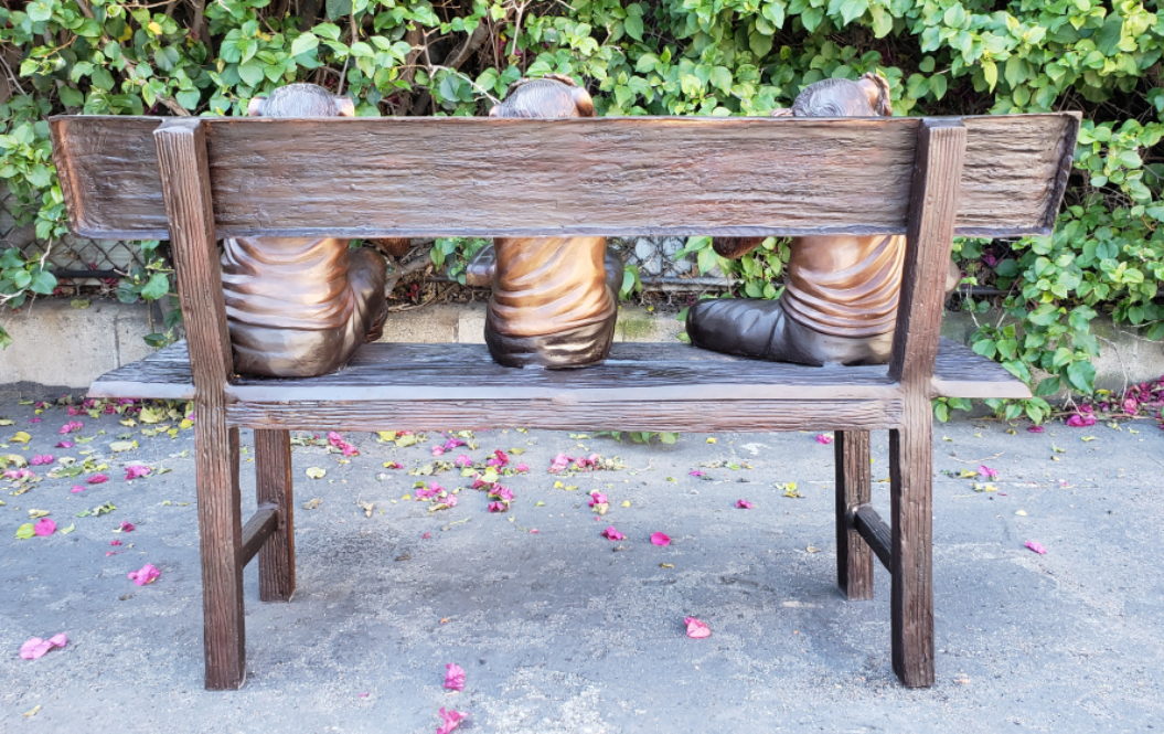 Three wise monkeys on a bench two tones bronze - Size: 45"L x 19"W x 30"H.