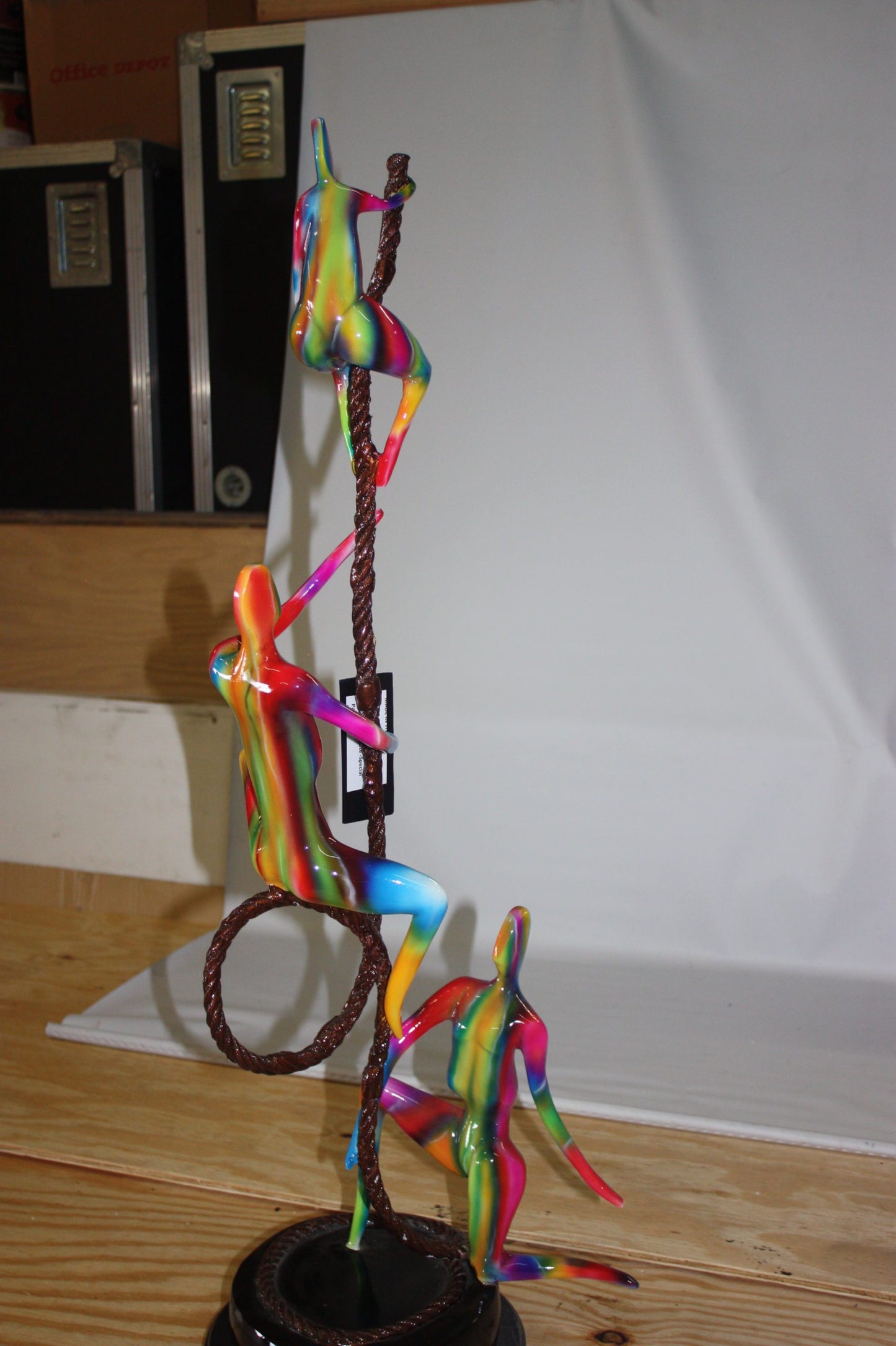 Three man made of Bronze climbing on rope - Size: 10"L x 13"W x 37"H.