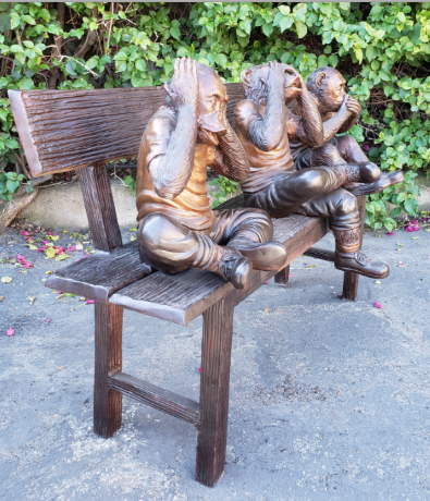 Three wise monkeys on a bench two tones bronze - Size: 45"L x 19"W x 30"H.