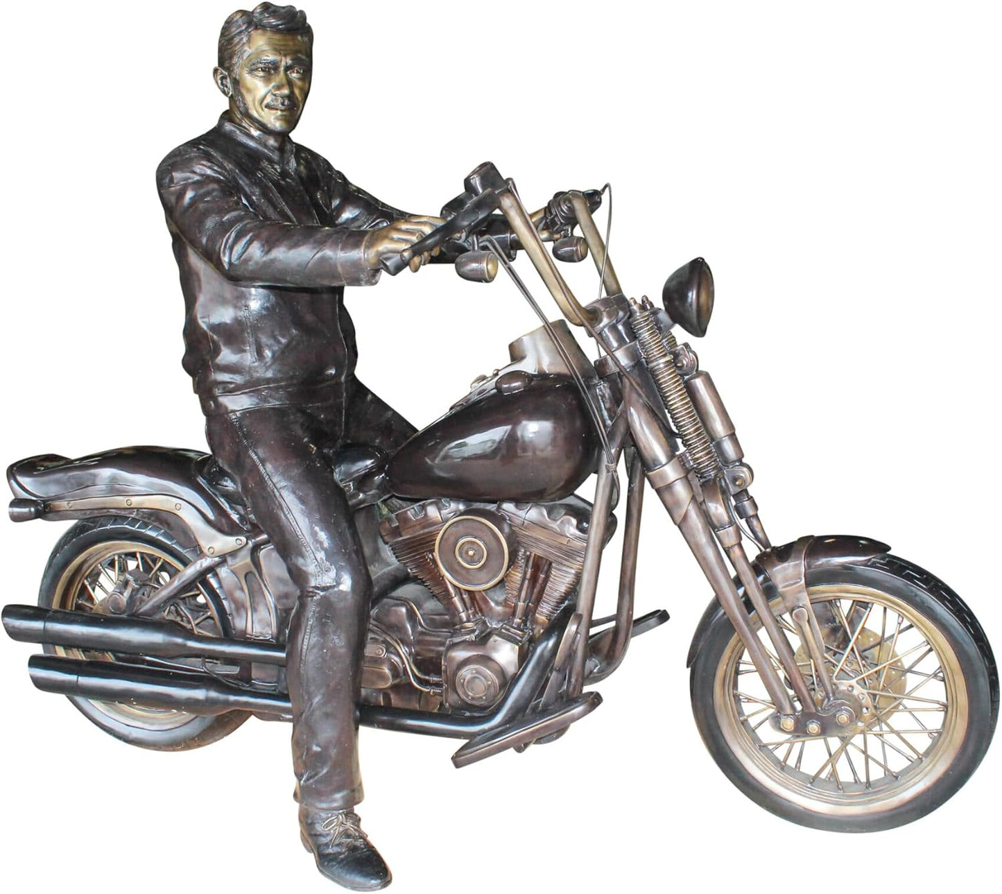Bronze Sculpture of Man on His Motorcycle Life Size 
 94" x 50" x 72"H
