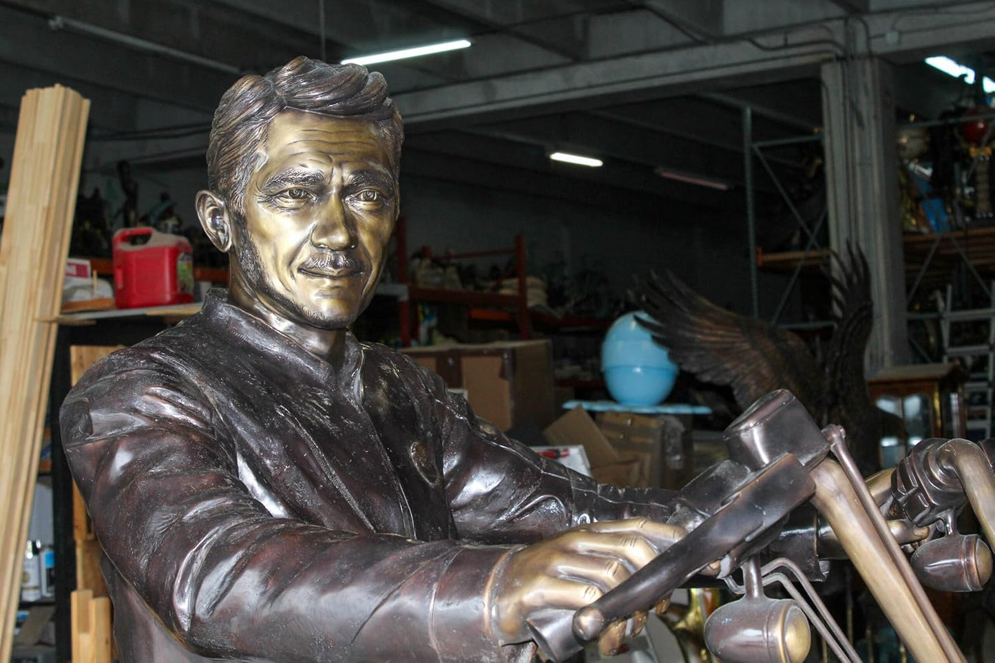 Bronze Sculpture of Man on His Motorcycle Life Size 
 94" x 50" x 72"H