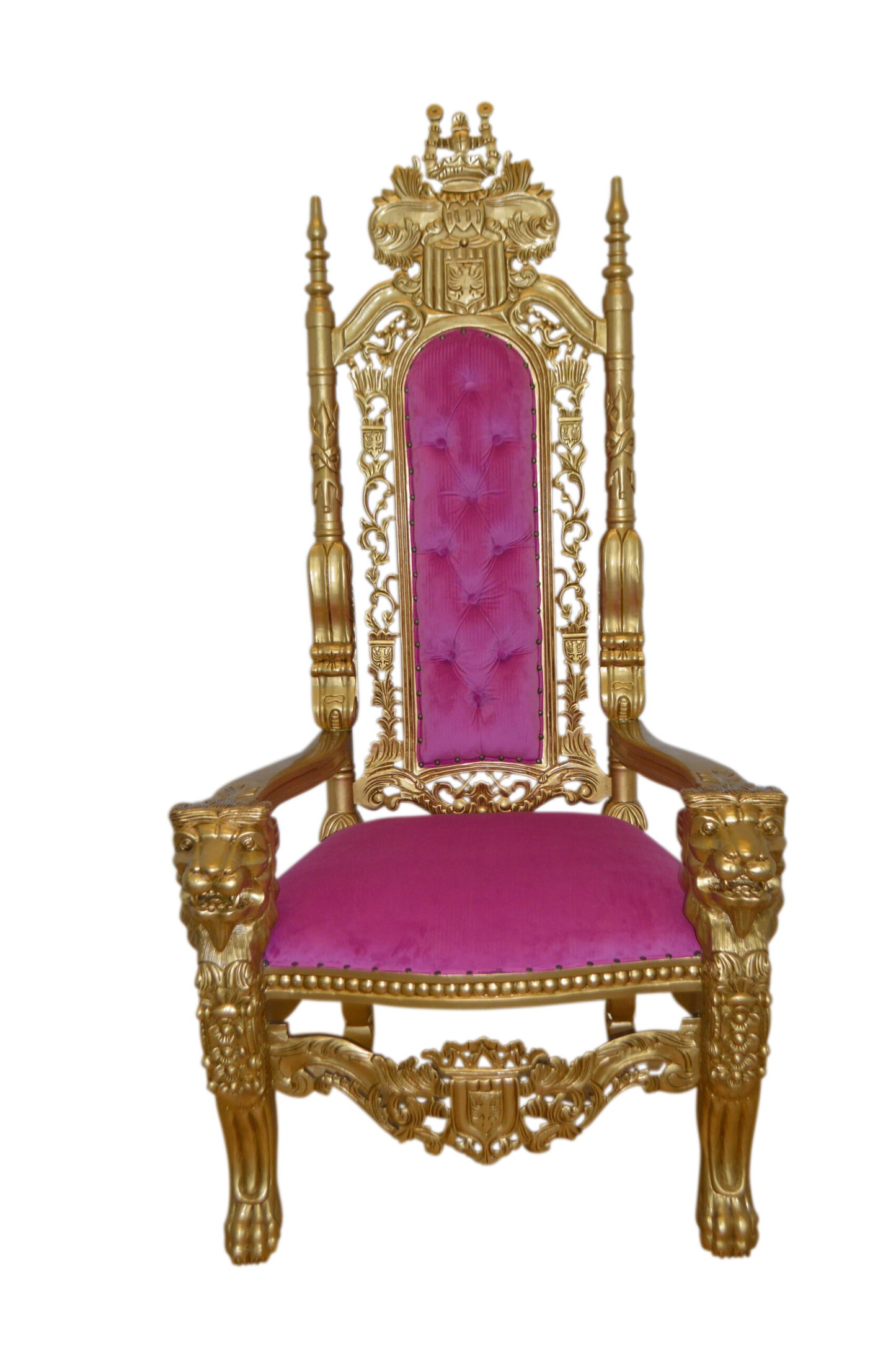 Gold and Pink Lion Chair - Size: 26"L x 36"W x 71"H.