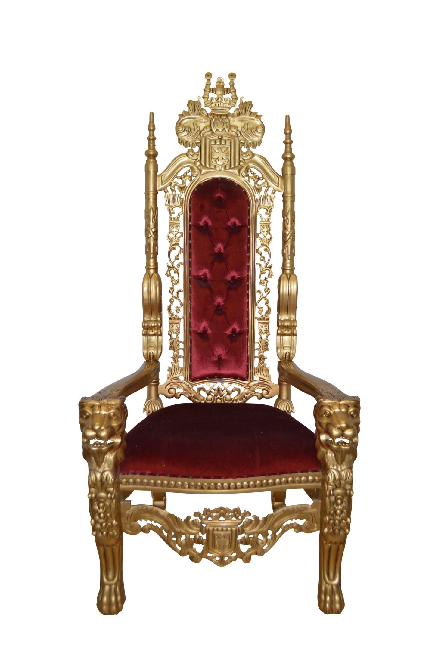 Gold and Red Lion Chair - Size: 26"L x 36"W x 71"H.
