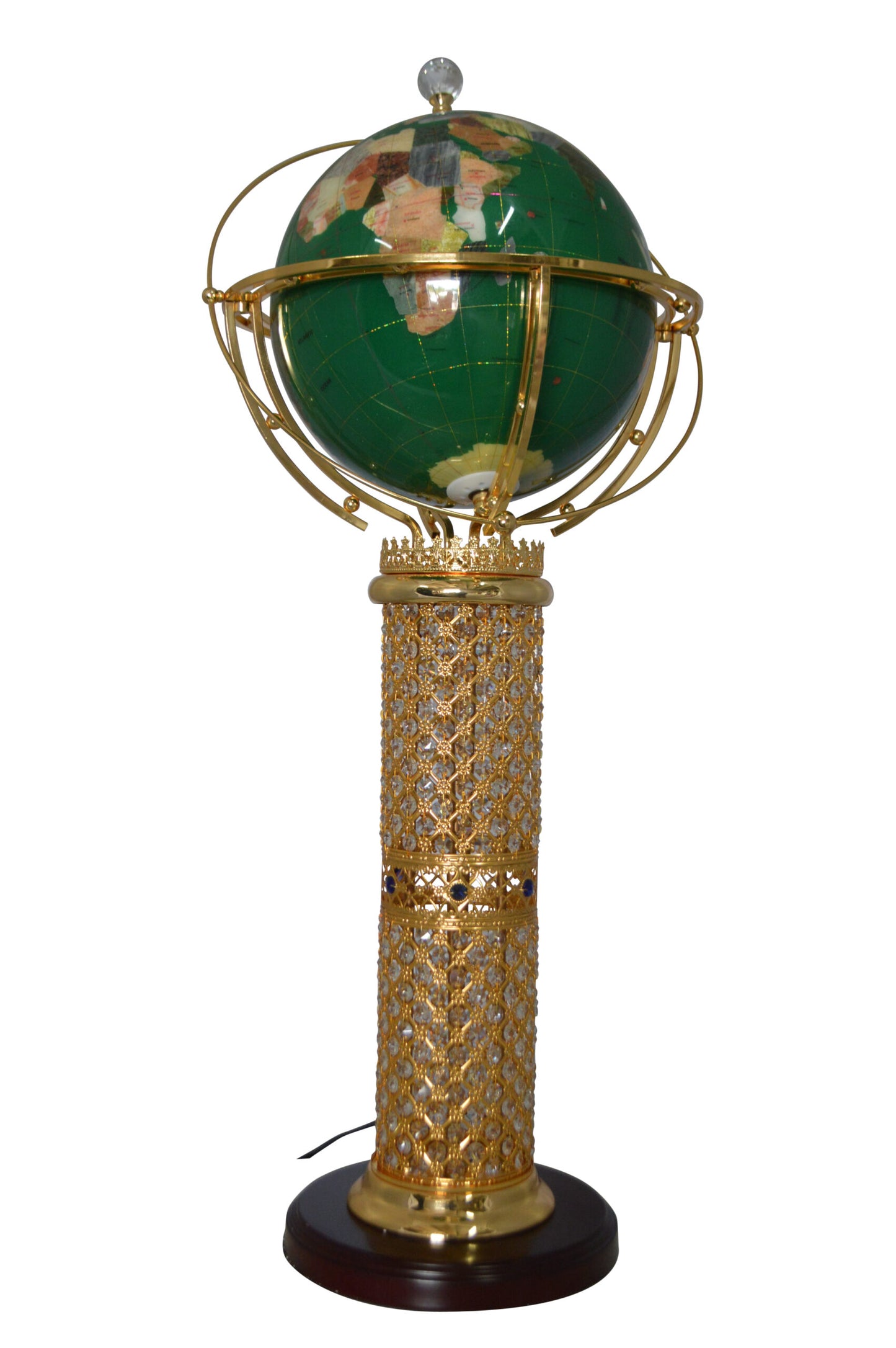 Illuminated Green World Globe Rotated by motor - Size: 19"L x 19"W x 42"H.