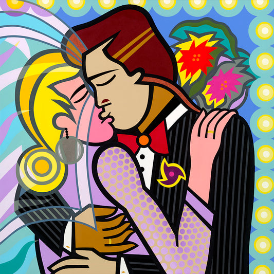 Wedding Kiss, Acrylic Painting, Stretched Canvas, Wall Art by Jozza 48" x 48"