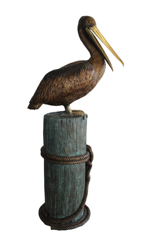 Lifesize Bronze Pelican Fountain Mounted on a Tree Stamp 33" x 23" x 73"H