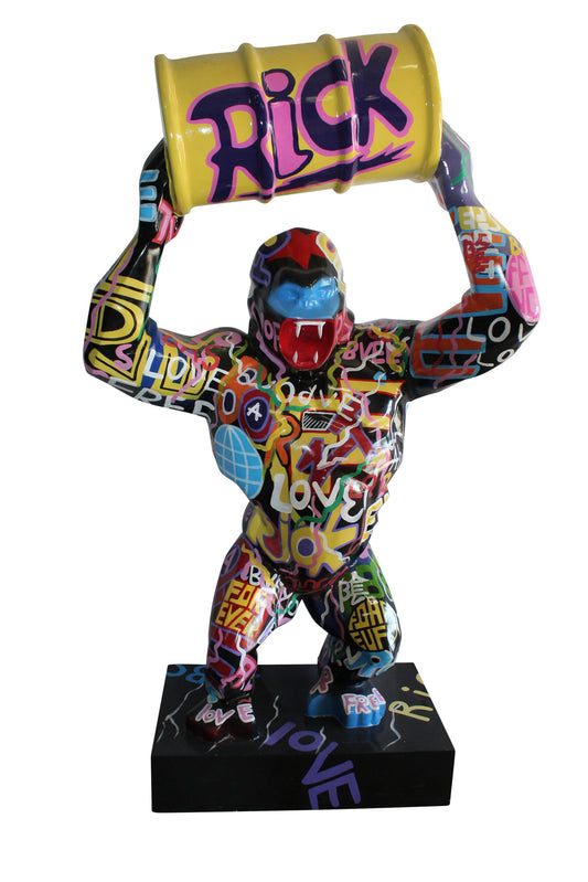 Giant Resin Gorilla Statue Holding a Barrell 28" x 21" x 83"H