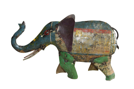 Vibrant Thin Metal Elephant Statue, a Colorful Decor Delight 6" x 17" x 10"H