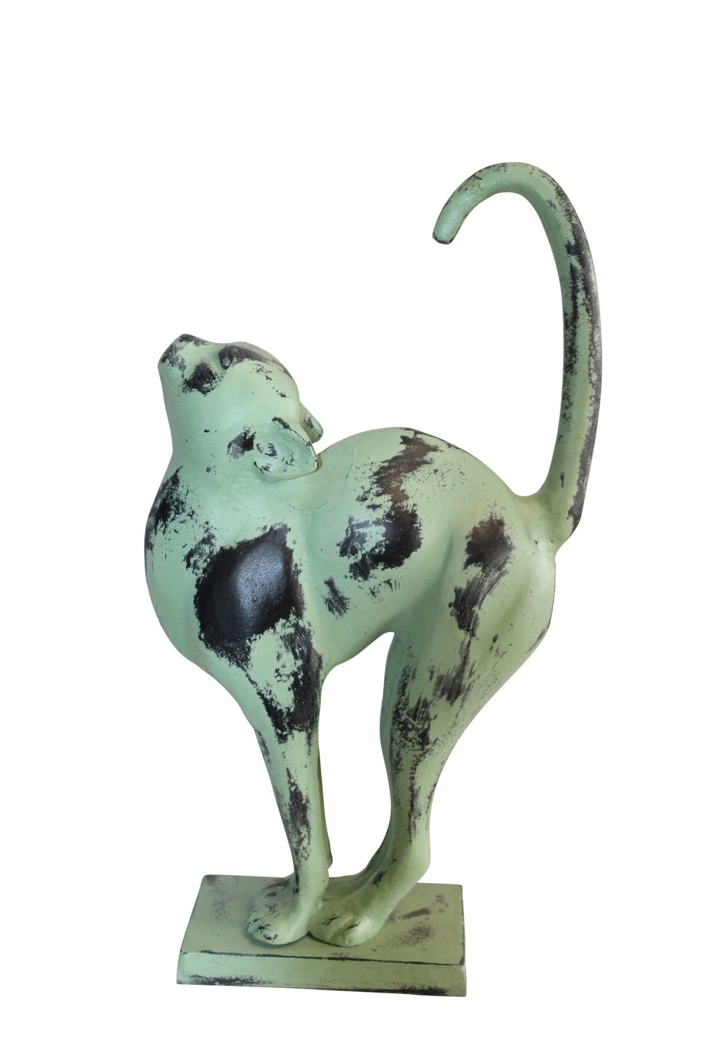 Aluminum Cat Statue With Green Patina Finish, Timeless Elegance 11" x 5" x 20"H