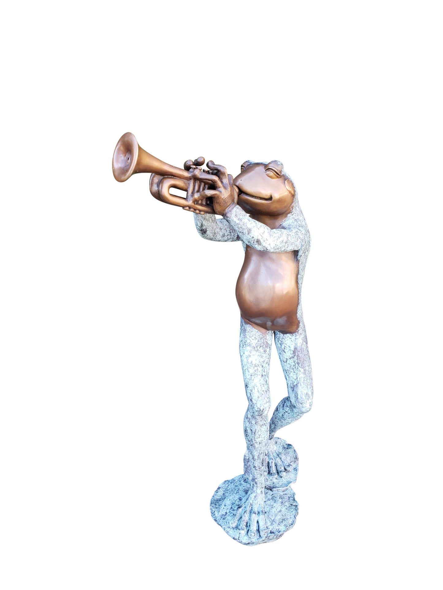 Pair of Musical Frogs Playing Instruments Bronze Statue Size: 16" x 13" x 33"H
