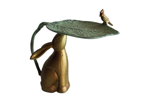 Aluminum Rabbit Bird and Leaf Bird Feeder for Your Garden Decor 14" x 8" x 13"H