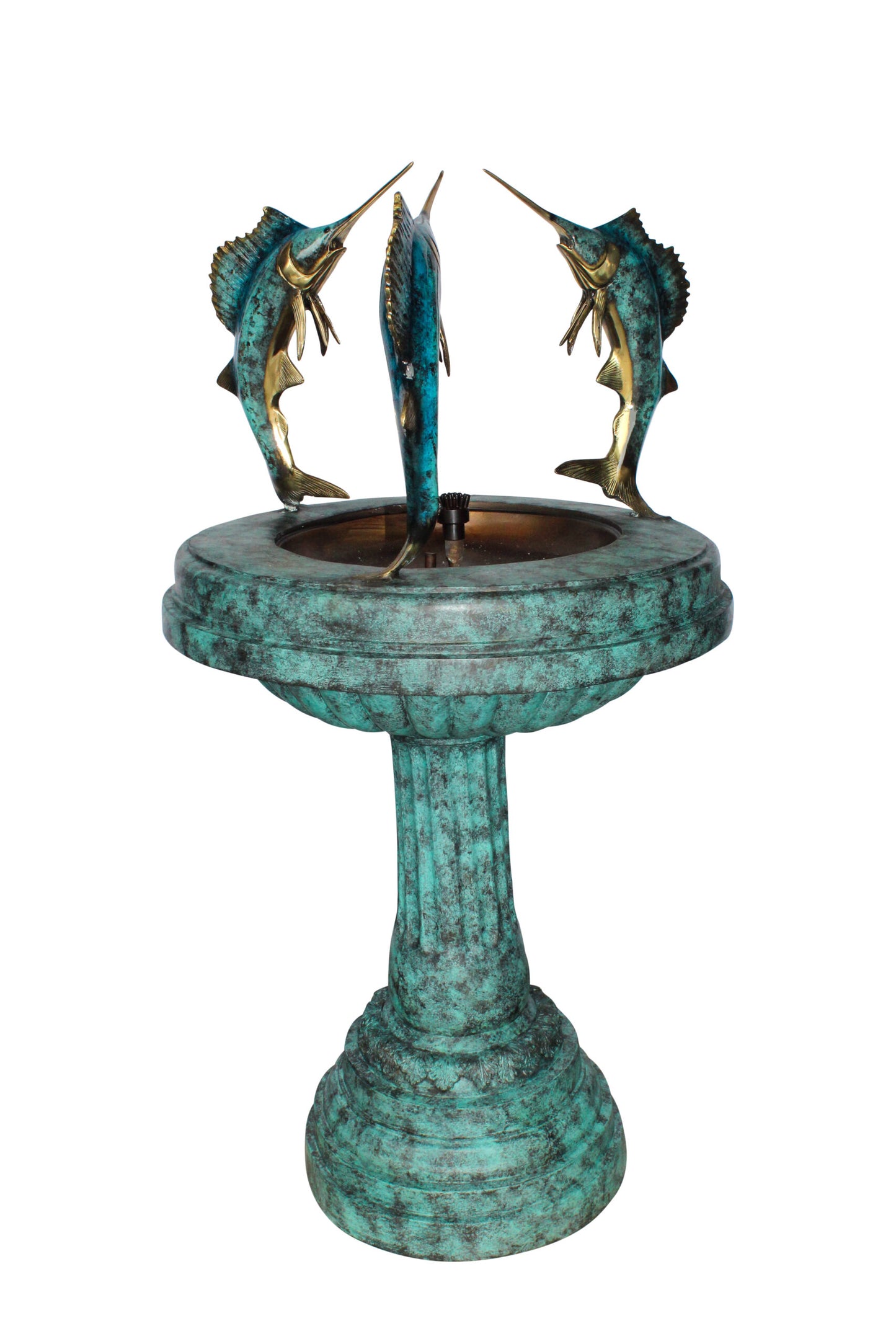 Three Sailfish Bronze Fountain Green Patina Finish 29" x 29" x 50"H