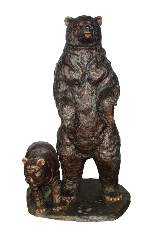 Giant Bronze Statue of a Standing Bear and Cub 46" x 34" x 70"H