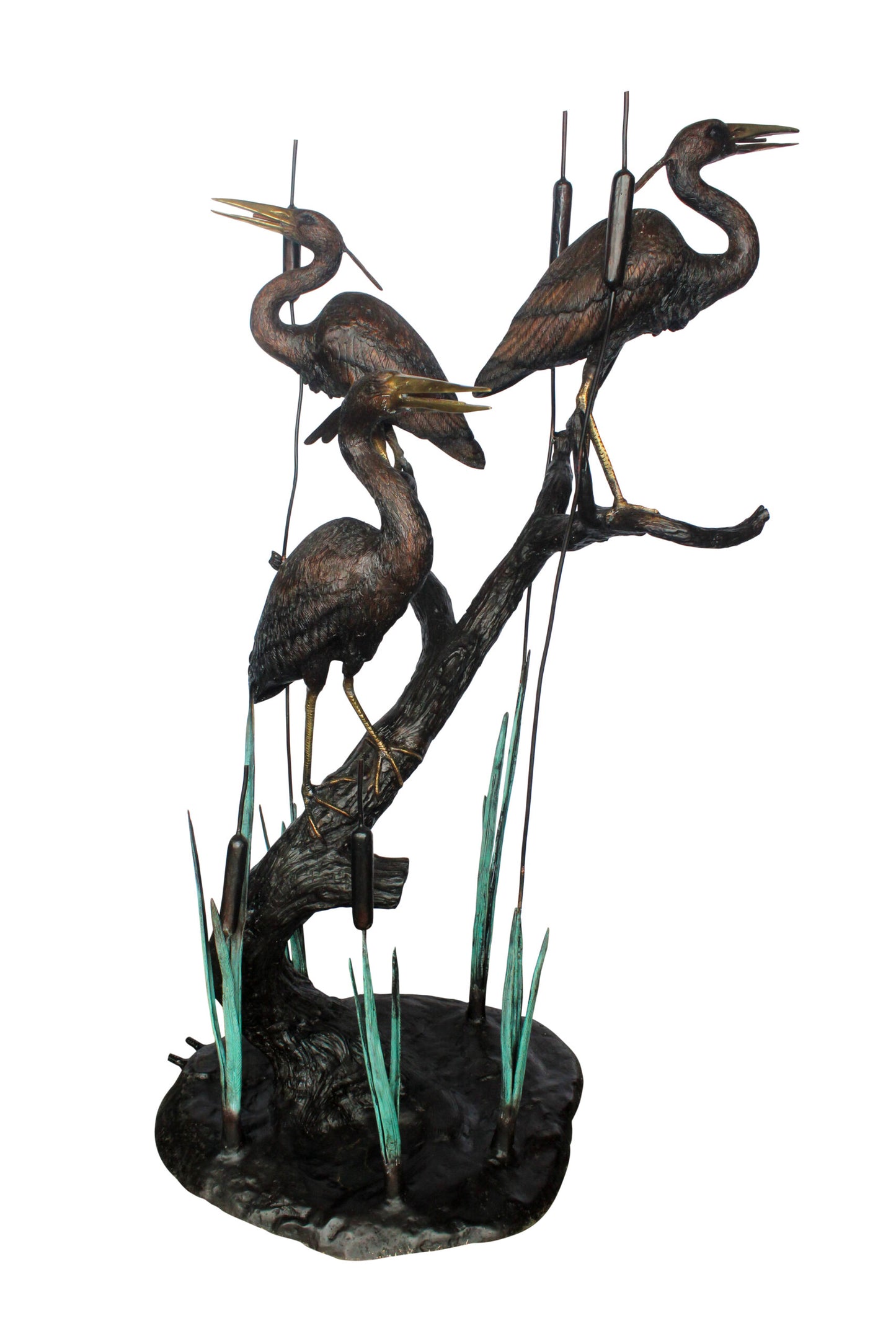 Three Life Sized Pelicans Standing, A Giant Bronze Fountain 38" x 32" x 71"H