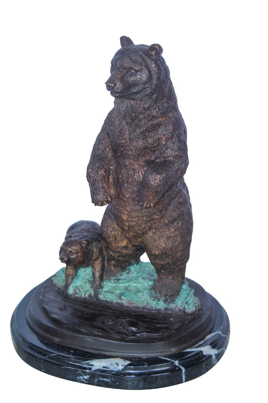 Bronze Cub And Mama Bear Statue, Perfect Wildlife Decor for Home 10" x 8" x 13"H