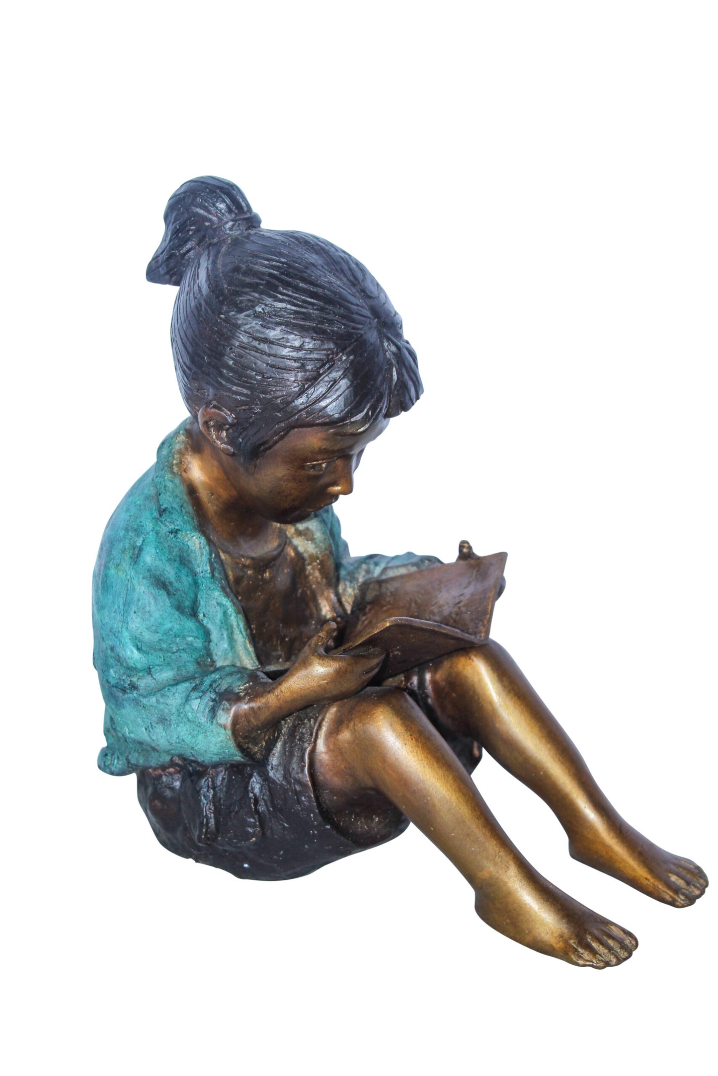 Charming Young Girl Sitting and Reading a Book Bronze Statue 11" x 8" x 12"H