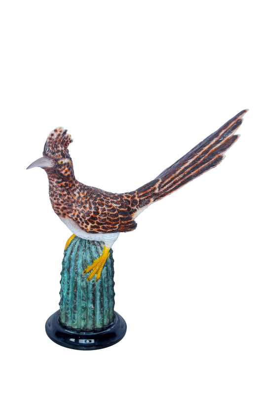 Vibrant Colored Roadrunner Bird Bronze Statue, Wildlife Decor 15" x 5" x 13"H