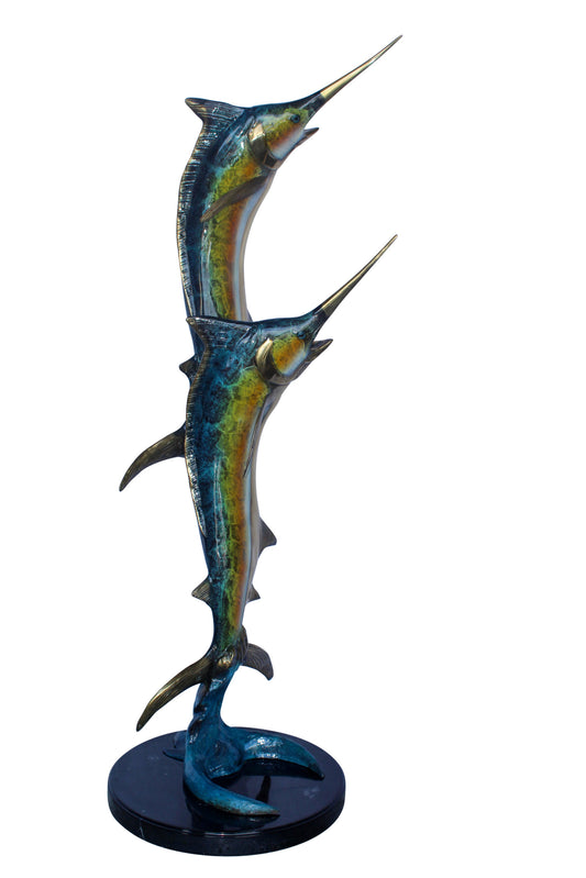 Pair of Marlin Fish Bronze Statue, Perfect Marine Decor 18" x 18" x 54"H