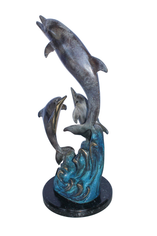 Bronze Statue of Three Dolphins Leaping from Water 8" x 8" x 20"H