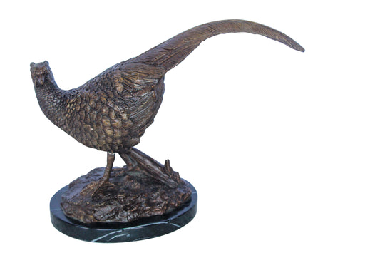 Pheasant Bird Bronze statue mounted on a Marble Base 14" x 6" x 10"H