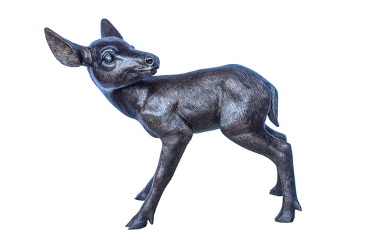 Bronze Statue of a Baby Deer, Doe, Elegant Wildlife Decor 30" x 10" x 25"H