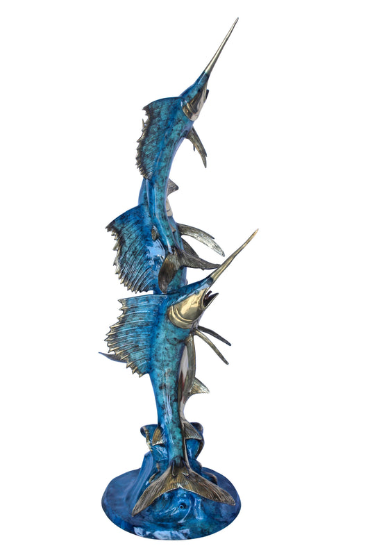 Bronze Statue, School of Three Sailfish Jumping of the Water 28" x 18" x 66"H
