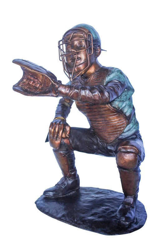 Baseball Catcher bronze statue, Dynamic Sports Decor 26" x 23" x 34"H