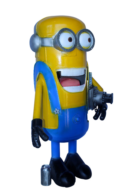 Comical Metal Scrap Statue of Boy with Camera, Whimsical Art 26" x 19" x 42"H