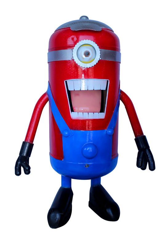 Comical Metal Scrap Statue of Boy With One Eye, Whimsical Art 28" x 15" x 42"H