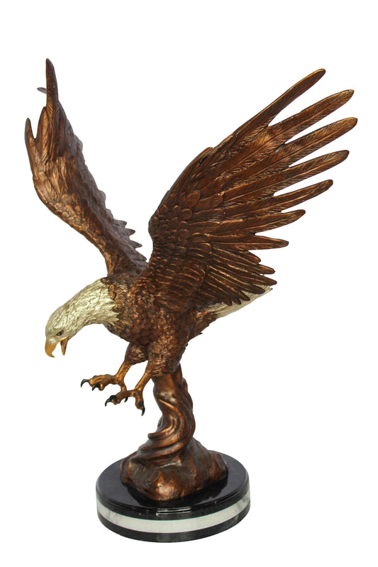 Nifao Majestic Bronze American Eagle Sculpture with Outstretched Wings – Lost Wax Cast Bronze Statue on Marble Base – Large Patriotic Decor for Office, Awards, and Home Display 17" x 29" x 32"H