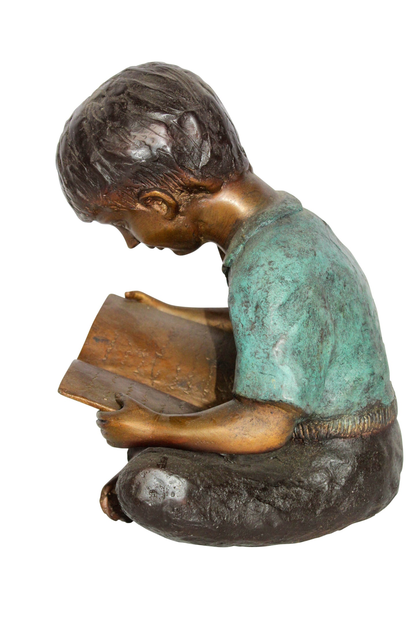 NIFAO Bronze Boy Reading Statue – Handcrafted Lost Wax Cast Sculpture with Patina Finish, Child Reading Figurine on Marble Base, Desks, Homes, Libraries, and Offices9 x 8" x 11"H