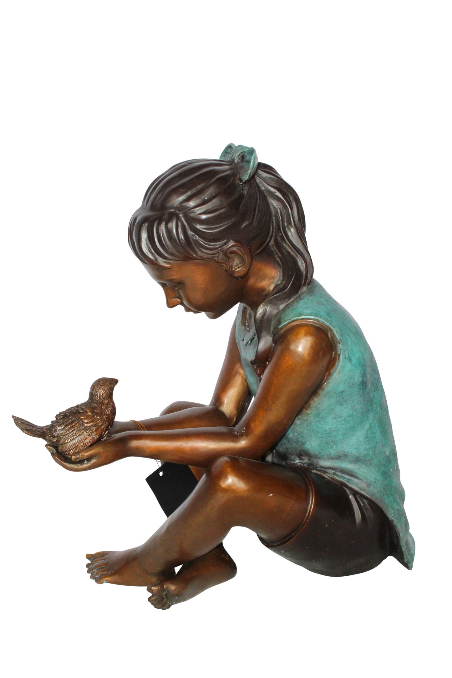 Nifao Bronze Girl Holding Bird Statue – Handcrafted Lost Wax Cast Sculpture with Natural Patina Finish – Heartwarming Decorative Artwork for Home, Garden, Bookshelf, 19" x 10" x 20"H