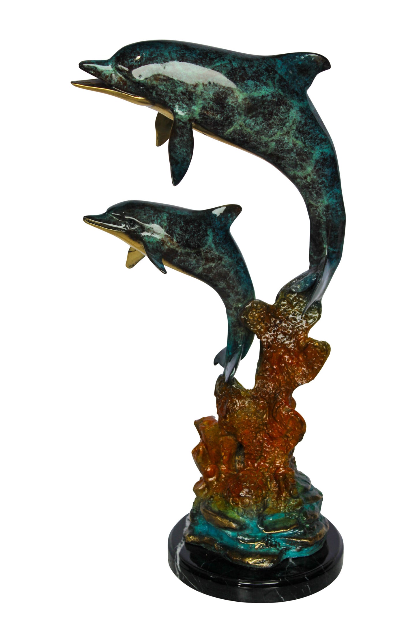 Bronze Dolphin Pair Statue Coastal Ocean Décor 8" x 11" x 22"H