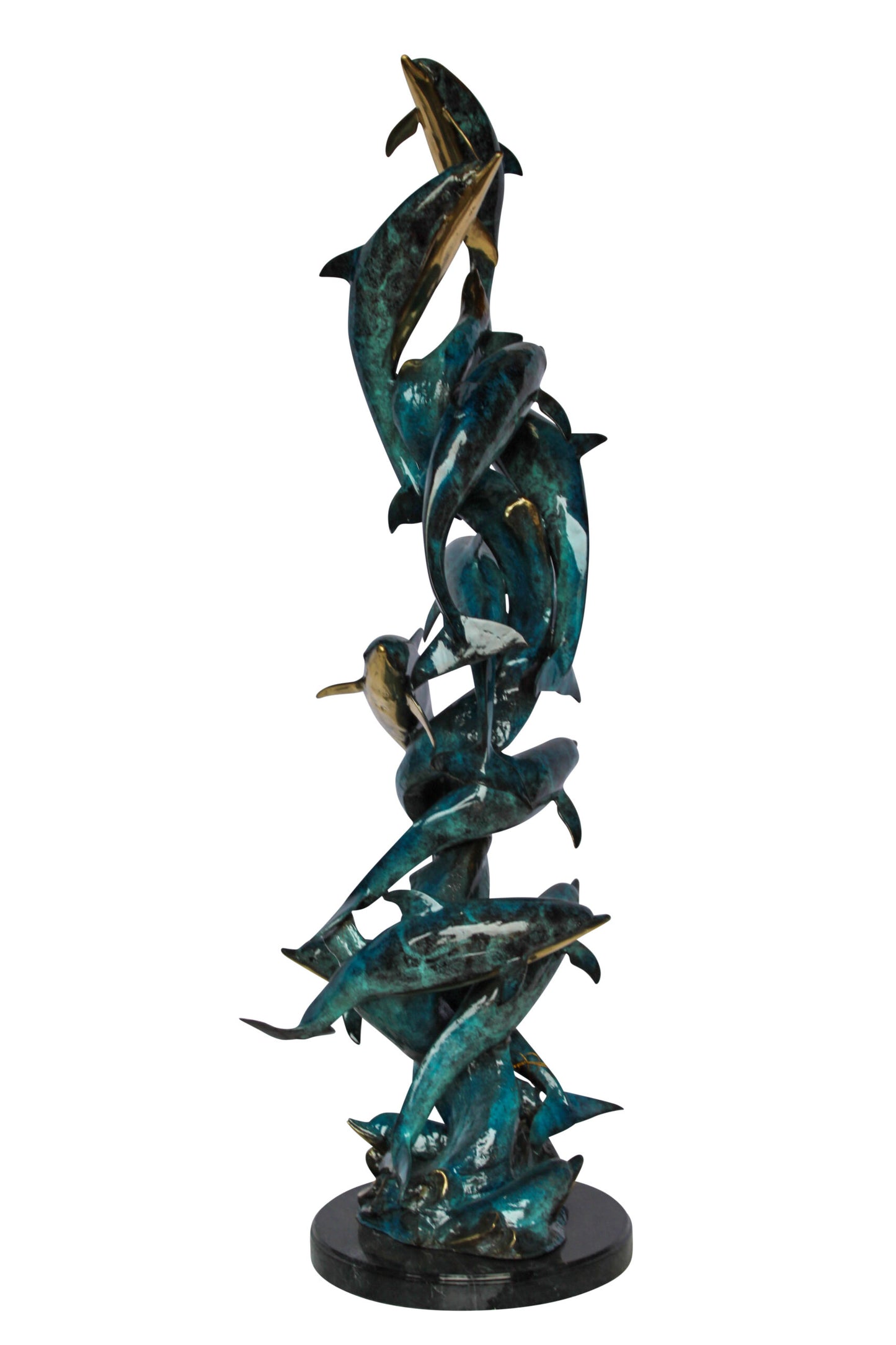 Nifao Dolphin Spiral Wave Bronze Statue – Majestic Coastal Sculpture with Handcrafted Detail for Home, Garden, or Patio Decor – 15" L x 17" W x 55" H