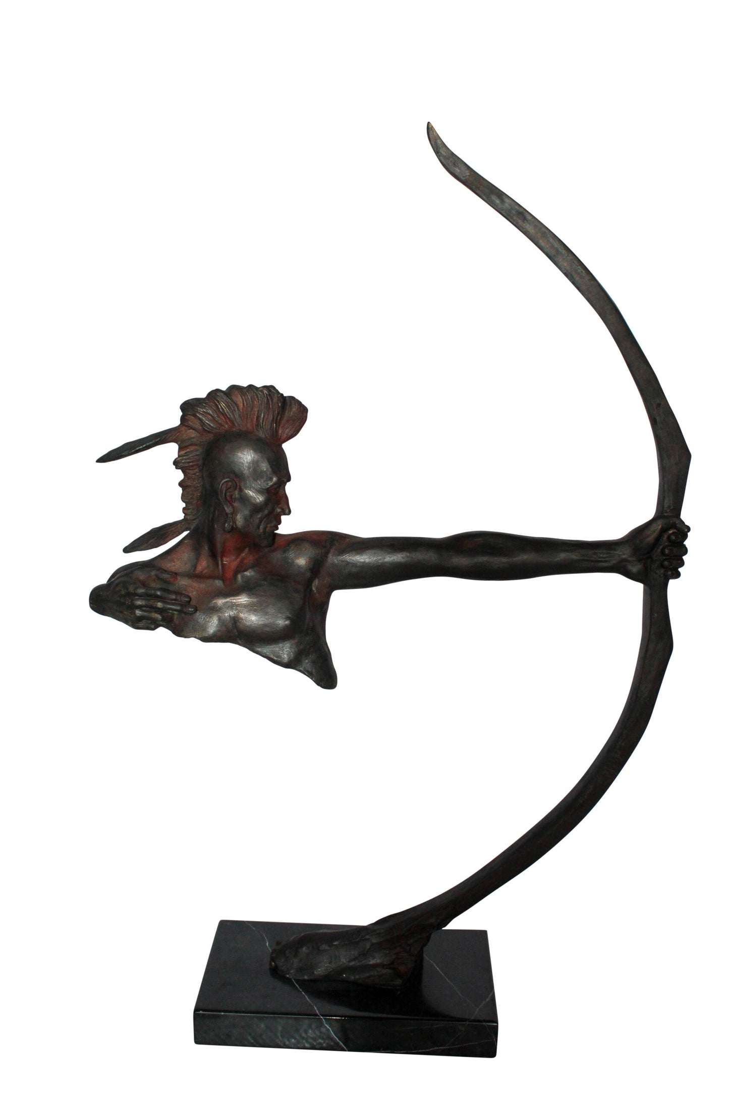 Native American Archer Bronze Statue Dark Brown Patina 22" x 6" x 33"H